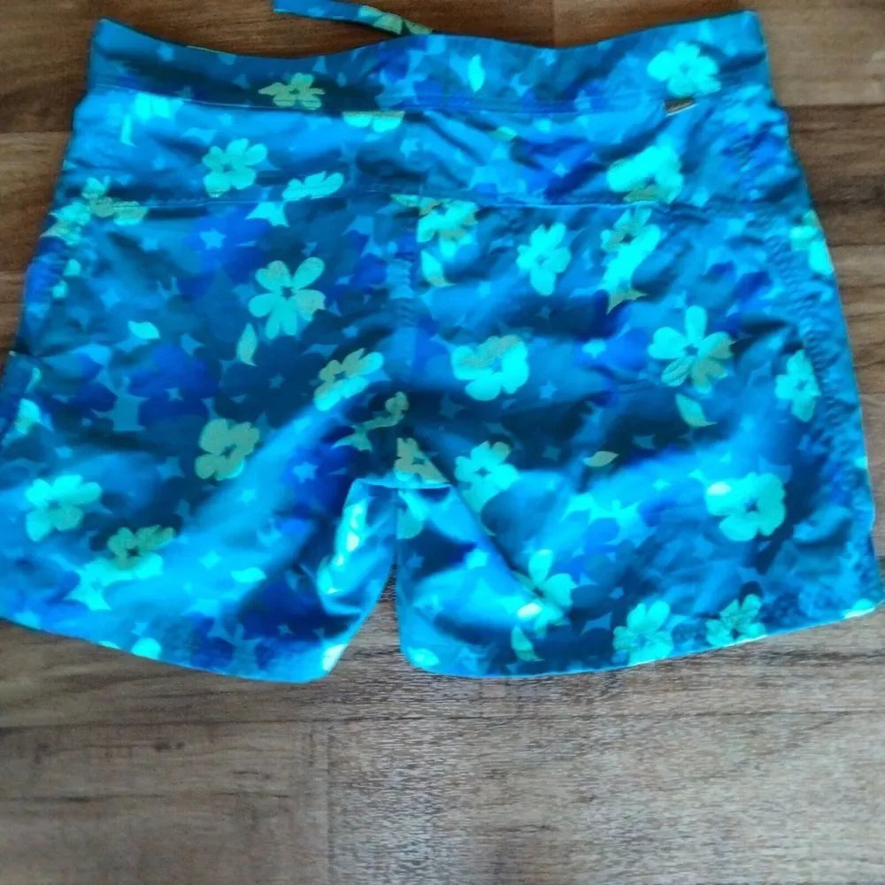 Cabela's‎ Mens Large Board Shorts Surf Swim Trunks Blue Tropical Flowers Tiki